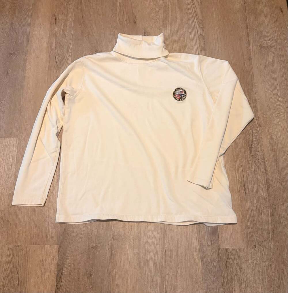 Lauren Ralph Lauren Turtleneck Shirt Size M White Crest Logo Cotton